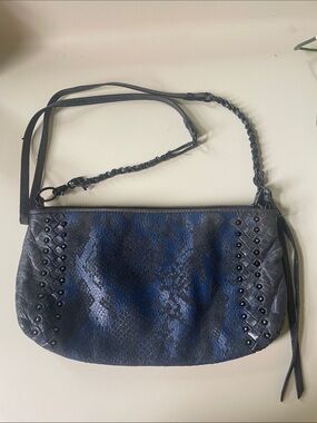 Women's Elliott Lucca Navy Blue Snake-Effect Crossbody Bag with Studded Trim